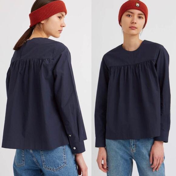 WOOD WOOD Vega Long Sleeeve Navy Shirt - Picture 1 of 11